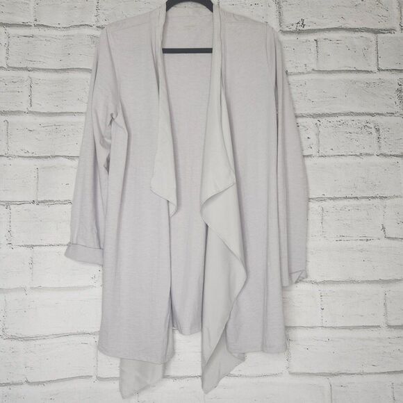 Garnet Hill Waterfall Silk Trimmed Cardigan Sweater Open Front Drape Gray Sz M - Picture 1 of 12